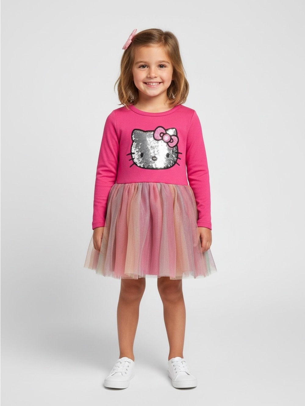 Hello Kitty Girls Pink Sequin Top Multi-Color Tulle Skirt Dress NWT 12 months
